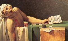 la primera pintura abstracta, es "La muerte de Marat" de Jacques Louis David (1793).